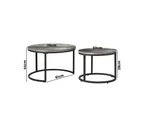 Oikiture Set of 2 Coffee Table Round Marble Nesting Side End Table Grey & Black