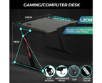 120cm Large Gaming Desk Led Rgb Computer Desk Z Model Racer Carbon Fibre Surface Table Workstation Max Load 175kg With Cup Holder And Headphone Holder