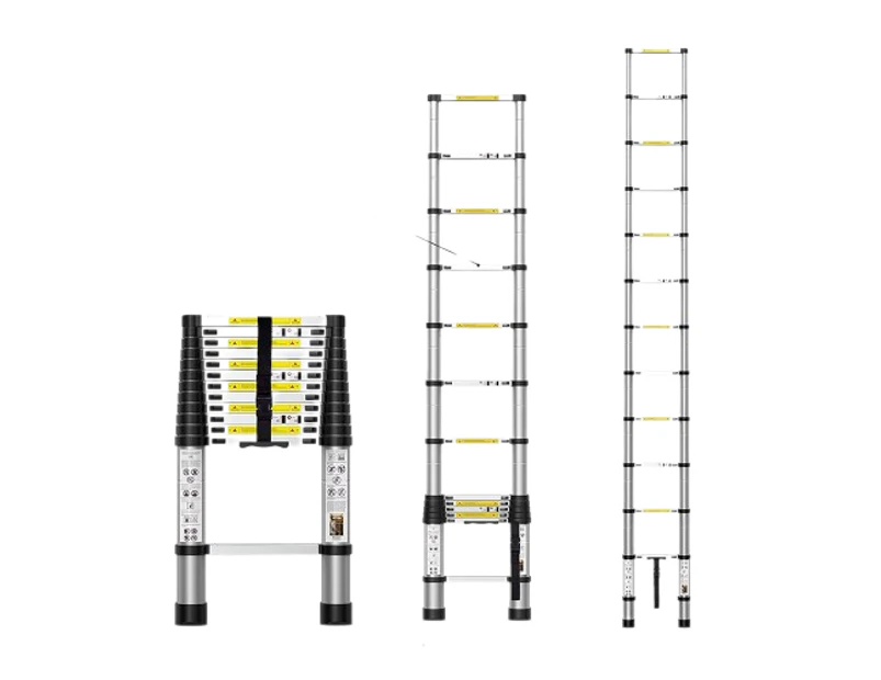 3.8m Telescopic Extension Ladder Aluminium Retractable Adjustable Collapsible Ladder And Free Carry Bag For Outdoor Indoor Use