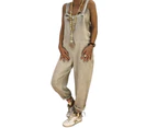 Women Ladies Dungarees Overalls Playsuit Trousers Loose Baggy Casual Linen Look Jumpsuit - Grey