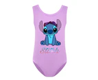 Kids Girls Cartoon Stitch Swimwear Swimming Costume Swimsuit Bikini One Piece Bathing Suit - Purple