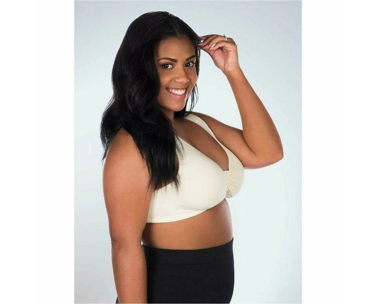 Leading Lady Meryl Front Close Cotton Plus Size Lounge & Sleep Bra in Ecru