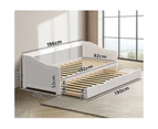 Oikiture Trundle Bed Frame Daybed Single Size Base Timber Wooden Kids Double Bed - White