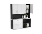 Uniform Small 2 Filing Drawer and Open Storage Unit - Hutch with Doors - Black, white, white handle