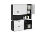 Uniform Small 2 Filing Drawer and Open Storage Unit - Hutch with Doors - Black, white, black handle