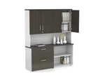 Uniform Small 2 Filing Drawer and Open Storage Unit - Hutch with Doors - White, dark oak, white handle