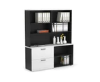 Uniform Small 2 Filing Drawer and Open Storage Unit with Open Hutch - Black, white, black handle