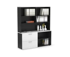 Uniform Small 2 Filing Drawer and Open Storage Unit with Open Hutch - Black, white, silver handle