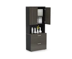 Uniform Small Drawer Lateral Filing Cabinet - Hutch with Doors [ 800W x 750H x 450D] - Black, dark oak, white handle