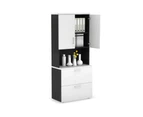 Uniform Small Drawer Lateral Filing Cabinet - Hutch with Doors [ 800W x 750H x 450D] - Black, white, white handle