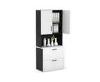 Uniform Small Drawer Lateral Filing Cabinet - Hutch with Doors [ 800W x 750H x 450D] - Black, white, black handle