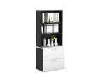 Uniform Small Drawer Lateral Filing Cabinet with Open Hutch [ 800W x 750H x 450D] - Black, white, white handle