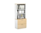 Uniform Small Drawer Lateral Filing Cabinet with Open Hutch [ 800W x 750H x 450D] - White, maple, silver handle