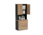 Uniform Small Drawer Lateral Filing Cabinet - Hutch with Doors [ 800W x 750H x 450D] - Black, salvage oak, silver handle