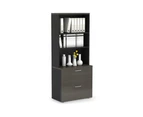 Uniform Small Drawer Lateral Filing Cabinet with Open Hutch [ 800W x 750H x 450D] - Black, dark oak, silver handle