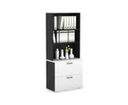 Uniform Small Drawer Lateral Filing Cabinet with Open Hutch [ 800W x 750H x 450D] - Black, white, black handle