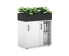 Uniform Credenza + Planter Box [800W x 975H x 428D] - White, black, black handle