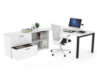 Quadro Square Executive Setting - Black Frame [1800L x 700W] - white, none, 2 drawer open filing cabinet