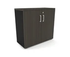 Uniform Small Storage Cupboard [800W x 750H x 350D] - Black, dark oak, white handle