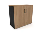 Uniform Small Storage Cupboard [800W x 750H x 350D] - Black, salvage oak, black handle