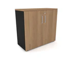 Uniform Small Storage Cupboard [800W x 750H x 350D] - Black, salvage oak, silver handle