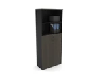 Uniform Large Storage Cupboard with Medium Doors [800W x 1870H x 350D] - Black, dark oak, black handle