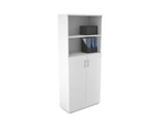 Uniform Large Storage Cupboard with Medium Doors [800W x 1870H x 350D] - White, white, silver handle