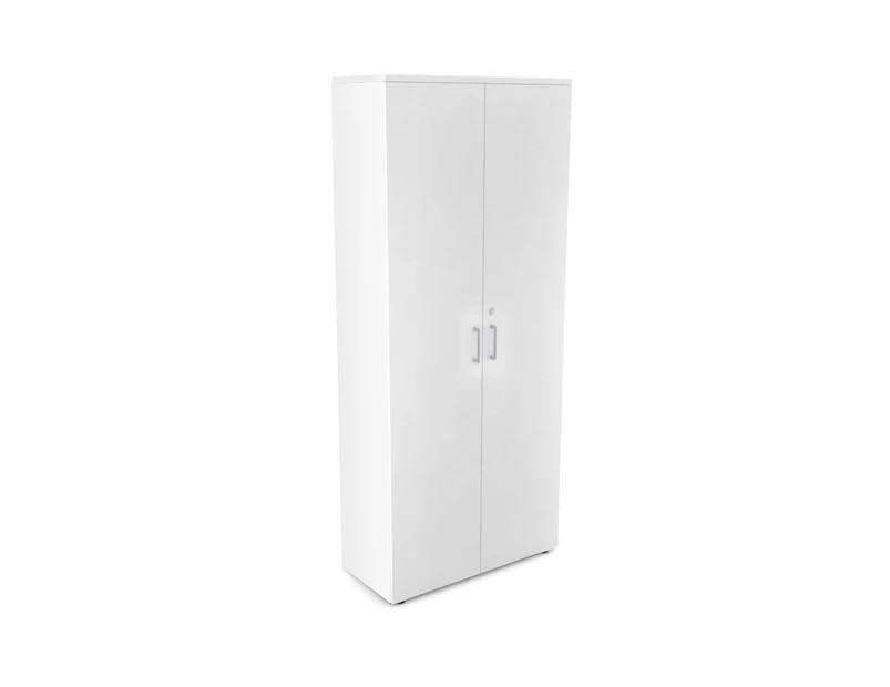 Uniform Large Storage Cupboard with Large Doors [800W x 1870H x 350D] - White, white, silver handle