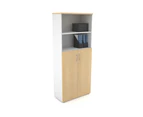 Uniform Large Storage Cupboard with Medium Doors [800W x 1870H x 350D] - White, maple, silver handle