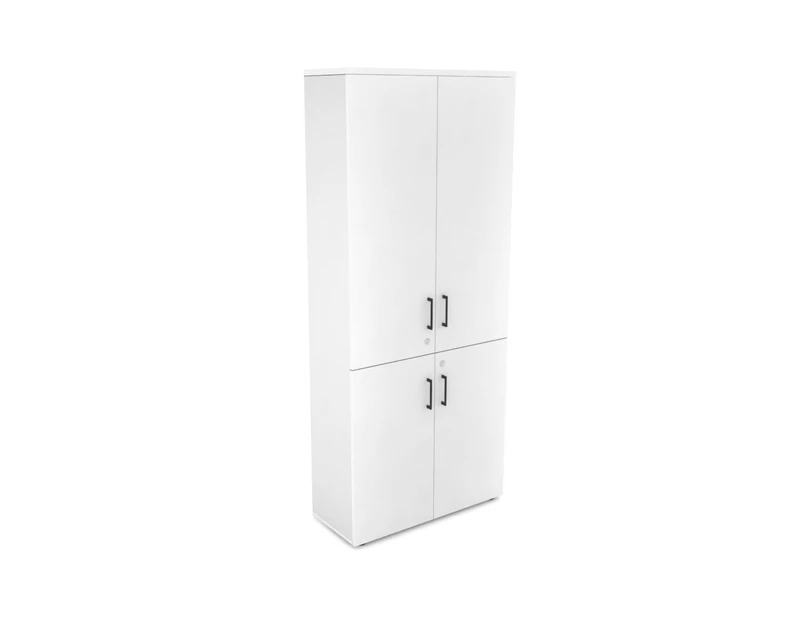 Uniform Large Storage Cupboard with Small & Medium Doors [800W x 1870H x 350D] - White, white, black handle