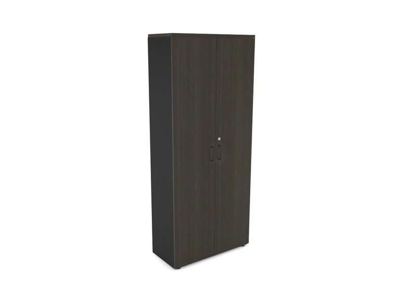 Uniform Large Storage Cupboard with Large Doors [800W x 1870H x 350D] - Black, dark oak, black handle