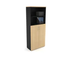 Uniform Large Storage Cupboard with Medium Doors [800W x 1870H x 350D] - Black, maple, silver handle