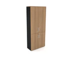Uniform Large Storage Cupboard with Small & Medium Doors [800W x 1870H x 350D] - Black, salvage oak, white handle
