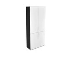 Uniform Large Storage Cupboard with Small & Medium Doors [800W x 1870H x 350D] - Black, white, white handle