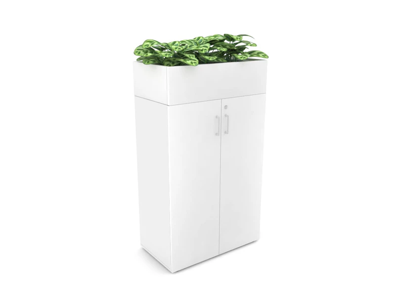 Uniform Medium Storage + Planter Box [800W x 1395H x 428D] - White, white, white handle