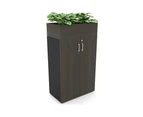 Uniform Medium Storage + Planter Box [800W x 1395H x 428D] - Black, dark oak, white handle