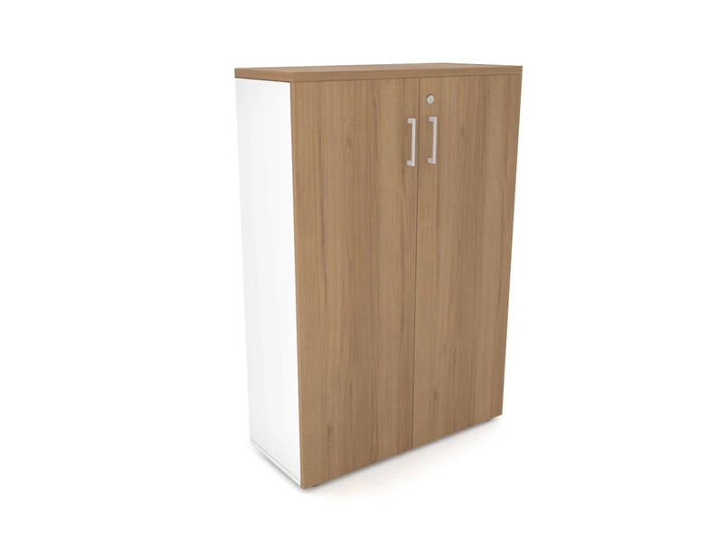 Uniform Medium Storage Cupboard with Medium Doors [800W x 1170H x 350D] - White, salvage oak, white handle