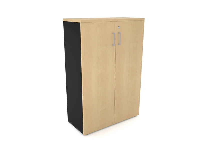 Uniform Medium Storage Cupboard with Medium Doors [800W x 1170H x 350D] - Black, maple, silver handle