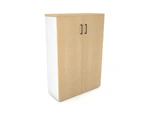 Uniform Medium Storage Cupboard with Medium Doors [800W x 1170H x 350D] - White, maple, black handle