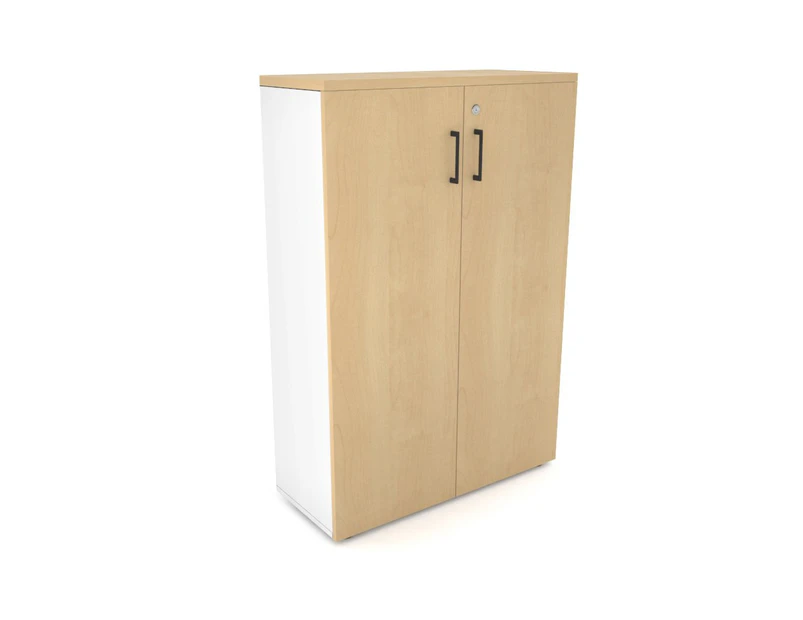 Uniform Medium Storage Cupboard with Medium Doors [800W x 1170H x 350D] - White, maple, black handle