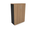 Uniform Medium Storage Cupboard with Medium Doors [800W x 1170H x 350D] - Black, salvage oak, white handle