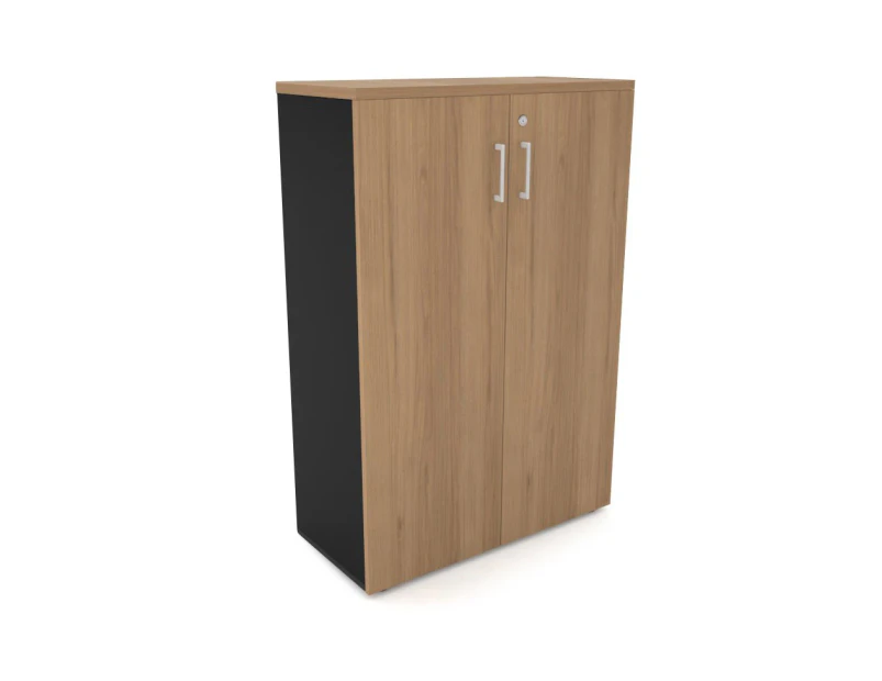 Uniform Medium Storage Cupboard with Medium Doors [800W x 1170H x 350D] - Black, salvage oak, white handle