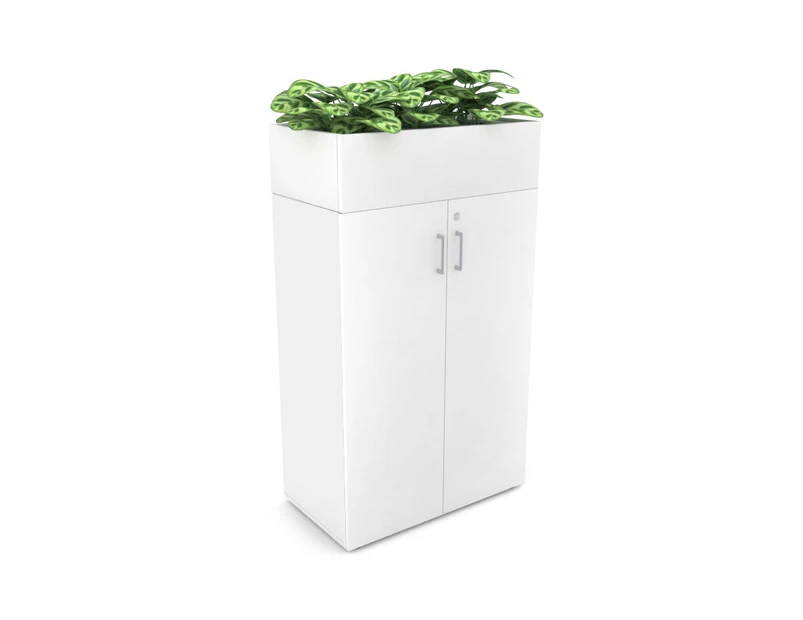 Uniform Medium Storage + Planter Box [800W x 1395H x 428D] - White, white, silver handle