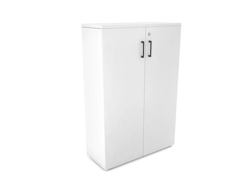 Uniform Medium Storage Cupboard with Medium Doors [800W x 1170H x 350D] - White, white, black handle