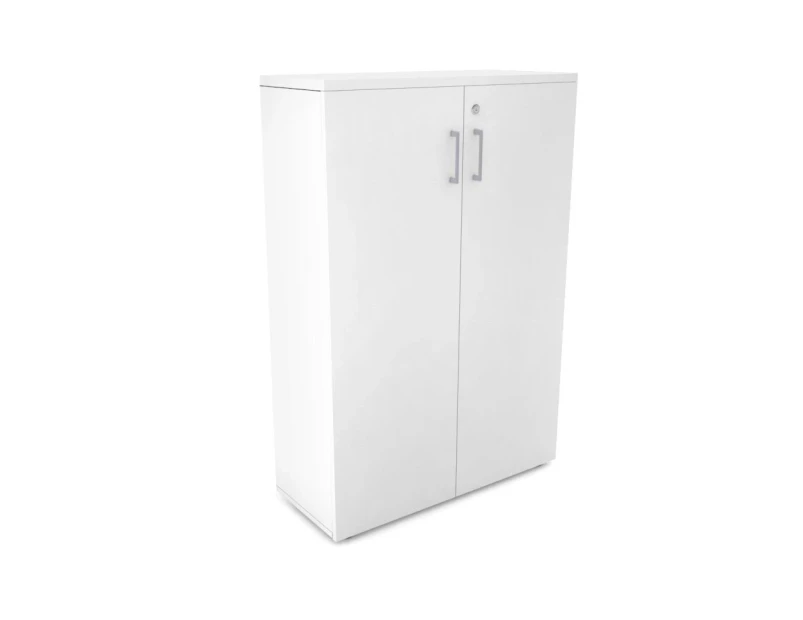 Uniform Medium Storage Cupboard with Medium Doors [800W x 1170H x 350D] - White, white, silver handle