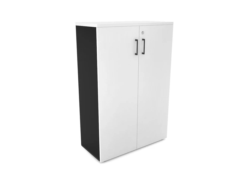Uniform Medium Storage Cupboard with Medium Doors [800W x 1170H x 350D] - Black, white, black handle