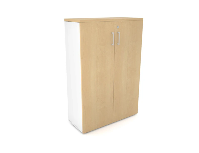 Uniform Medium Storage Cupboard with Medium Doors [800W x 1170H x 350D] - White, maple, white handle