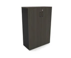 Uniform Medium Storage Cupboard with Medium Doors [800W x 1170H x 350D] - Black, dark oak, black handle