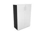 Uniform Medium Storage Cupboard with Medium Doors [800W x 1170H x 350D] - Black, white, white handle