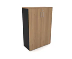Uniform Medium Storage Cupboard with Medium Doors [800W x 1170H x 350D] - Black, salvage oak, silver handle